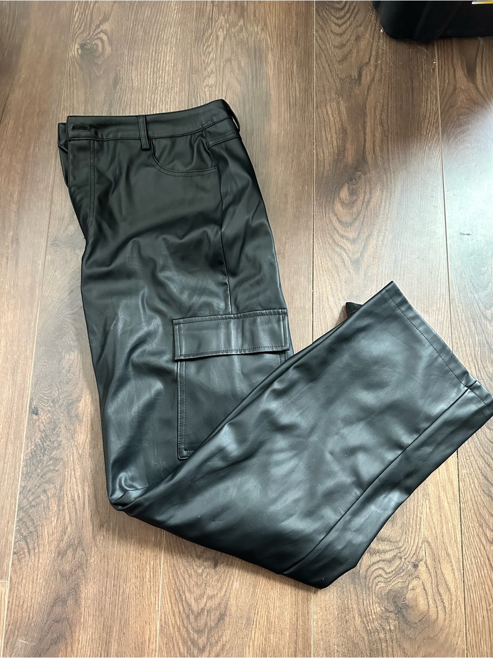 Charlotte Russe Black Faux Leather Cargo Pants